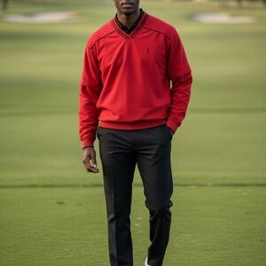 PGA Tour Men's Red V-Neck Windbreaker Size M Three Sleeve Lengths with Zipper